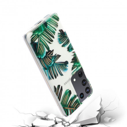 Samsung Galaxy S21 Ultra 5G Hülle Transparent Grüne Blätter