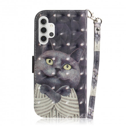 Samsung Galaxy A32 5G Tasche Katze Grau mit Riemen