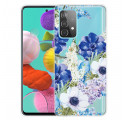 Samsung Galaxy A52 5G Cover Transparent Blaue Blumen Aquarell