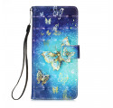 Samsung Galaxy A32 5G Tasche Goldene Schmetterlinge mit Riemen