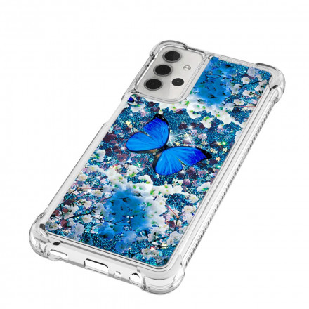 Samsung Galaxy A32 5G Schmetterlinge Blau Glitter Cover