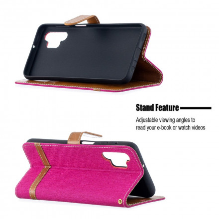 Samsung Galaxy A32 5G Stoff- und Lederoptik-Schutzhülle mit Trageriemen