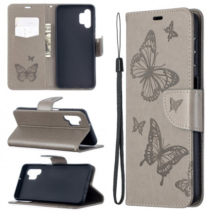 Hülle Samsung Galaxy A32 5G Die fliegenden Schmetterlinge mit Lanyard