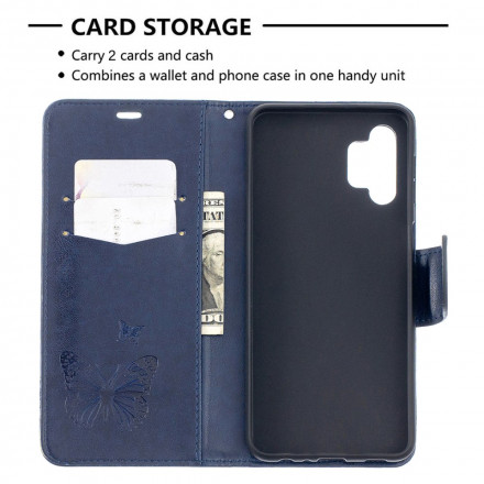 Hülle Samsung Galaxy A32 5G Die fliegenden Schmetterlinge mit Lanyard