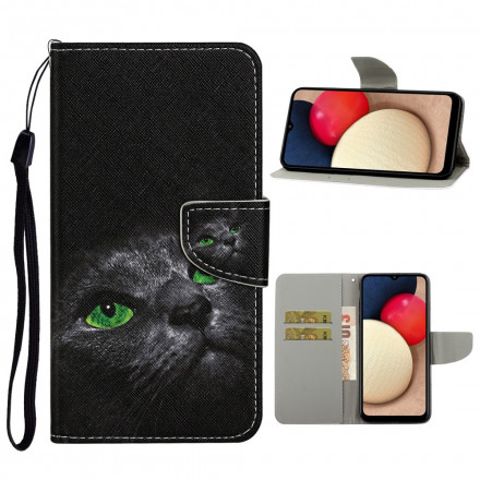Samsung Galaxy A52 5G Grünäugige Katze Tasche mit Lanyard