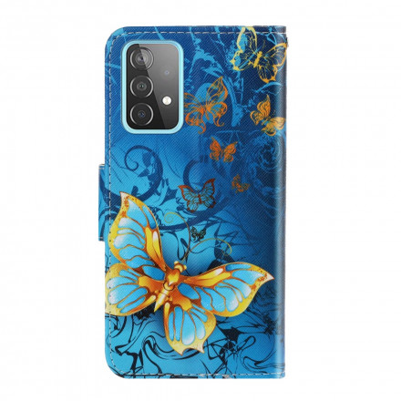 Hülle Samsung Galaxy A52 5G Variationen Schmetterlinge mit Riemen