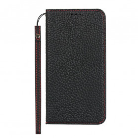 Flip Cover Google Pixel 4a Echtleder Litchi mit Riemen