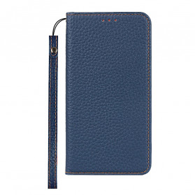 Flip Cover Google Pixel 4a Echtleder Litchi mit Riemen