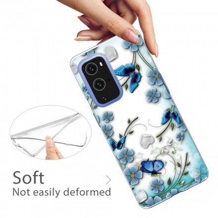 OnePlus 9 Pro Cover Retro-Schmetterlinge und -Blumen