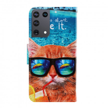 Samsung Galaxy S21 Ultra 5G Cat Live It Hülle mit Riemen