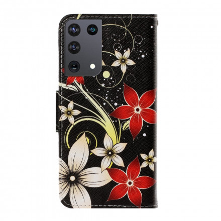 Hülle Samsung Galaxy S21 Ultra 5G Bunte Blumen mit Riemen