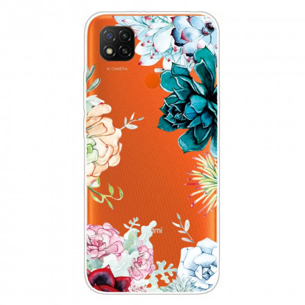 Xiaomi Redmi 9C Transparent Aquarell Blumen Cover