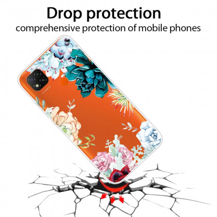 Xiaomi Redmi 9C Transparent Aquarell Blumen Cover