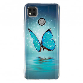 Xiaomi Redmi 9C Schmetterling Cover Blau Fluoreszierend