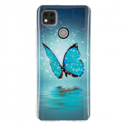 Xiaomi Redmi 9C Schmetterling Cover Blau Fluoreszierend