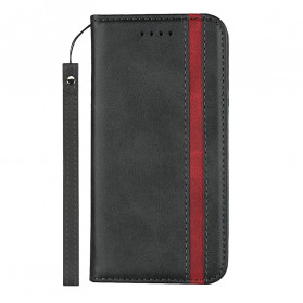 Flip Cover iPhone XS Max Lederoptik Zweifarbig mit Riemen