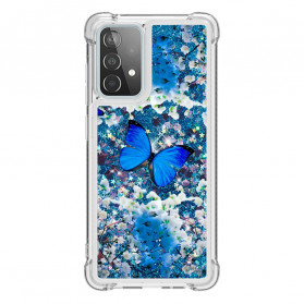 Samsung Galaxy A52 4G / A52 5G Cover Schmetterlinge Blau Glitzer