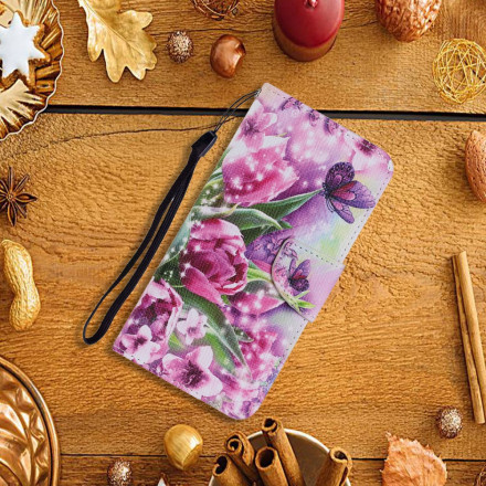Hülle Samsung Galaxy A52 4G / A52 5G Schmetterlinge und Tulpen