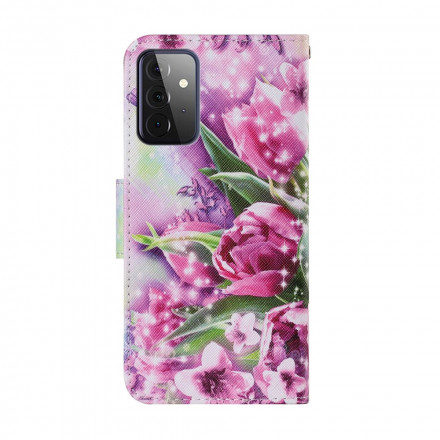 Hülle Samsung Galaxy A72 4G / A72 5G Schmetterlinge und Tulpen