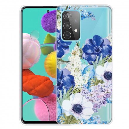 Samsung Galaxy A32 4G Cover Aquarell Blaue Blumen
