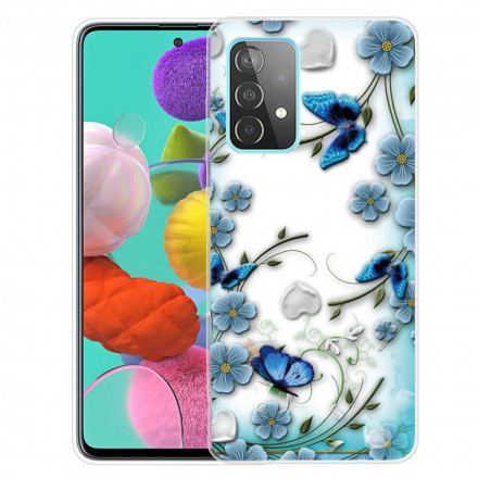 Samsung Galaxy A32 4G Cover Retro Schmetterlinge und Blumen