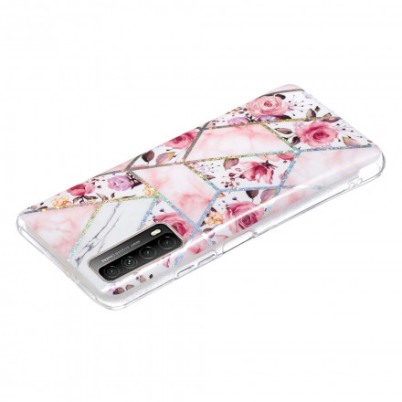 Huawei P smart 2021 Marmoriertes Blumen Cover