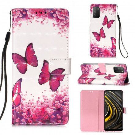 Xiaomi Poco X3 Tasche Rote Schmetterlinge