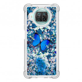 Xiaomi Mi 10T Lite 5G / Redmi Note 9 Pro 5G Cover Blaue Schmetterlinge Glitter