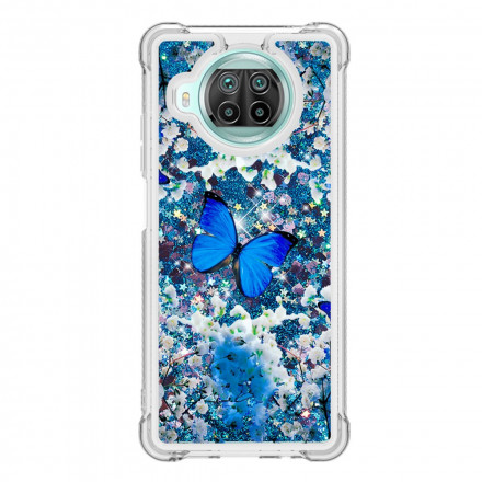 Xiaomi Mi 10T Lite 5G / Redmi Note 9 Pro 5G Cover Blaue Schmetterlinge Glitter