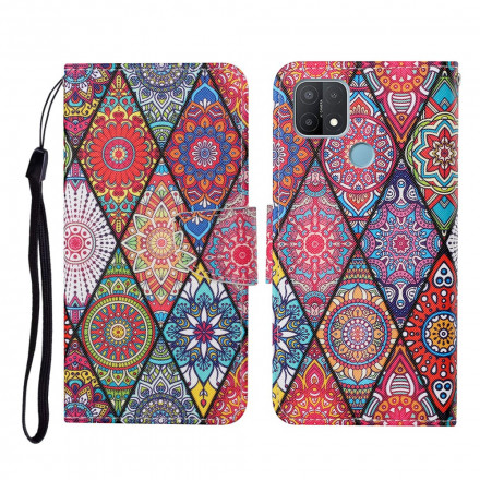 Oppo A15 Patchwork-Hülle mit Lanyard