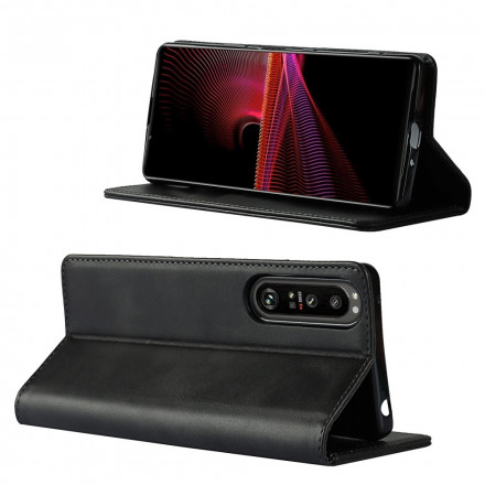 Flip Cover Sony Xperia 1 III Klassisches Echtleder