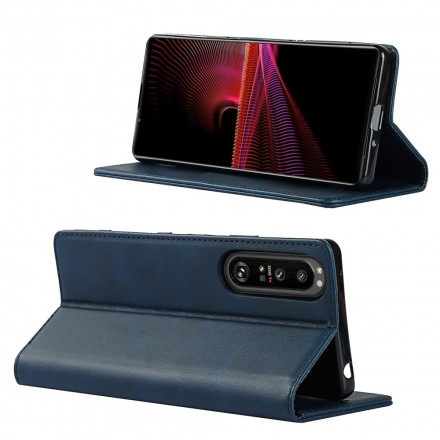 Flip Cover Sony Xperia 1 III Klassisches Echtleder