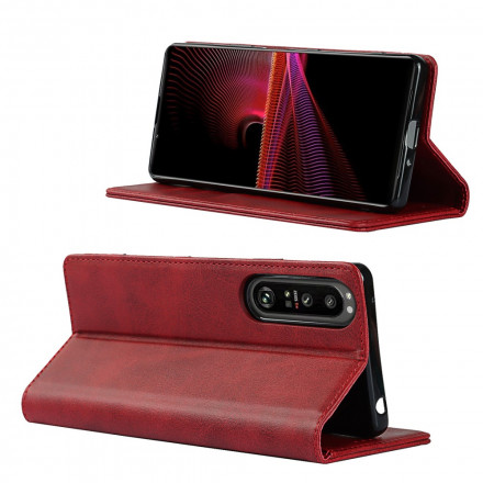 Flip Cover Sony Xperia 1 III Klassisches Echtleder