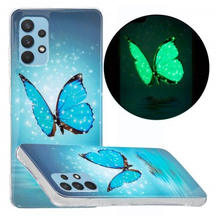 Samsung Galaxy A32 4G Schmetterling Cover Fluoreszierend Blau