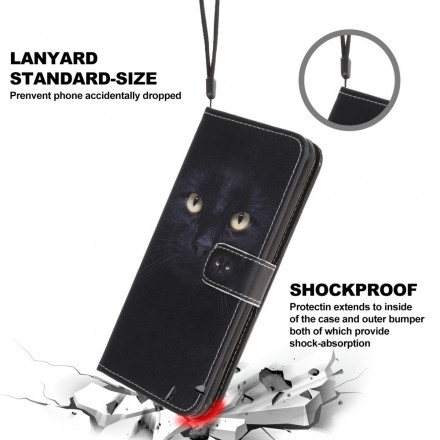 Samsung Galaxy A22 5G Katzenaugen Tasche Schwarz mit Lanyard