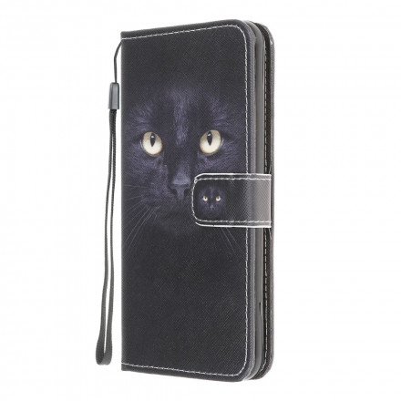 Samsung Galaxy A22 4G Katzenaugen Tasche Schwarz mit Lanyard