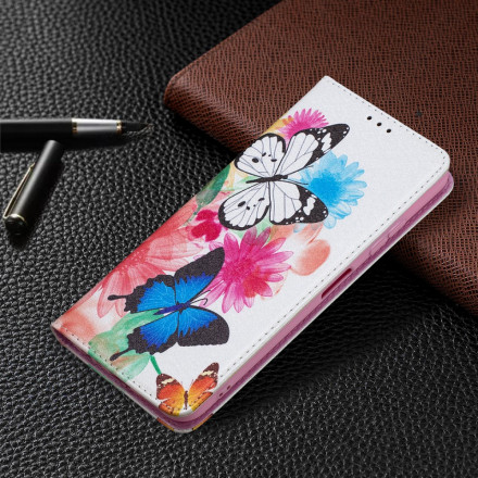 Flip Cover Samsung Galaxy A22 5G Bunte Schmetterlinge