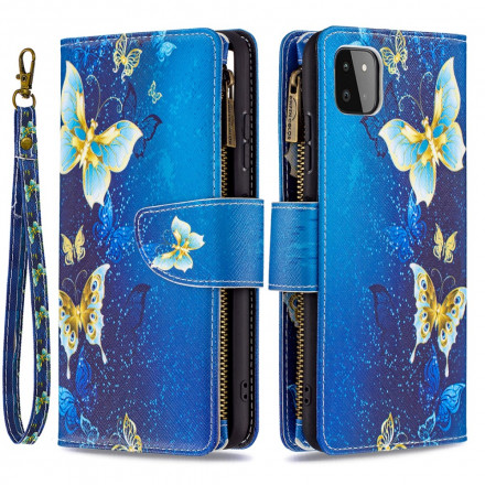 Samsung Galaxy A22 5G Tasche mit Reißverschluss Schmetterlinge