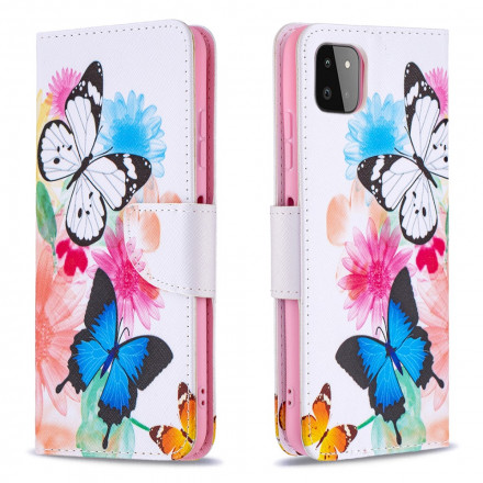 Hülle Samsung Galaxy A22 5G Gemalte Schmetterlinge und Blumen