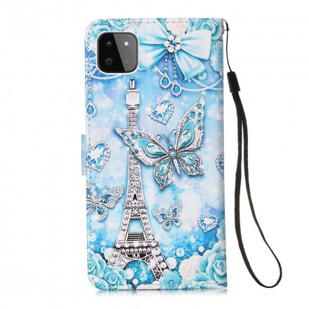 Samsung Galaxy A22 5G Tasche Eiffelturm Schmetterlinge mit Riemen