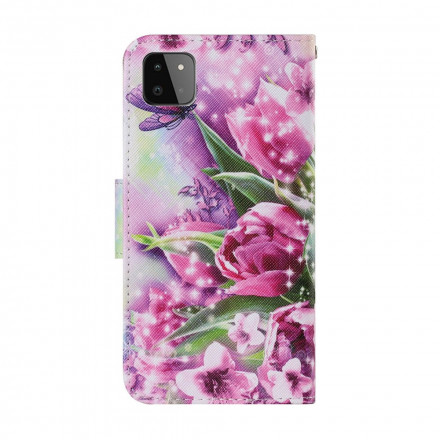 Hülle Samsung Galaxy A22 5G Schmetterlinge und Tulpen