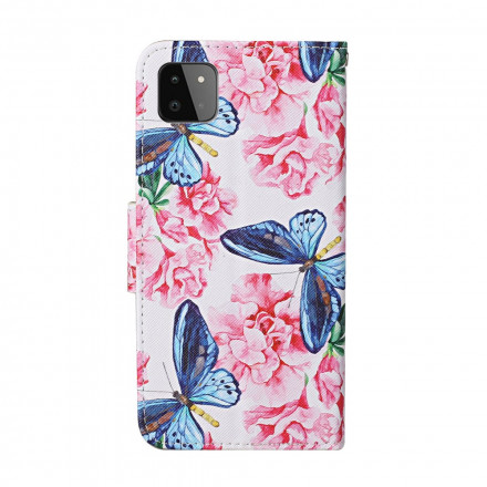 Hülle Samsung Galaxy A22 5G Blumenschmetterlinge Riemen