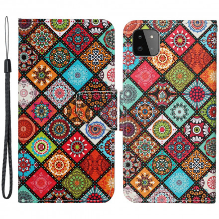 Samsung Galaxy A22 5G Patchwork Mandalas Tasche mit Lanyard