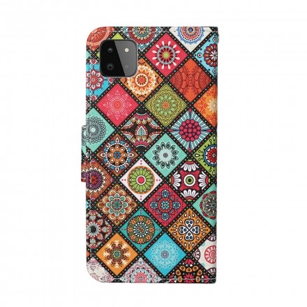 Samsung Galaxy A22 5G Patchwork Mandalas Tasche mit Lanyard