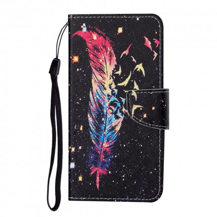 Samsung Galaxy A22 4G Feder Bunte Tasche mit Riemen