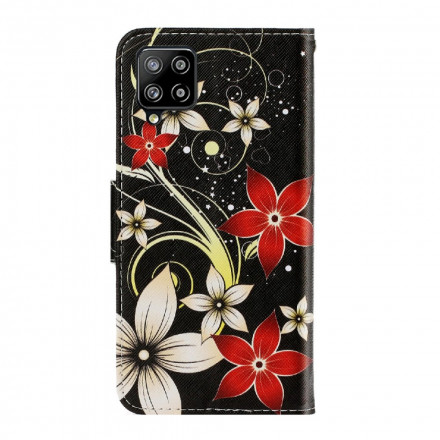 Hülle Samsung Galaxy A22 4G Bunte Blumen mit Riemen
