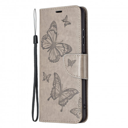 Hülle Samsung Galaxy A22 5G Die fliegenden Schmetterlinge mit Lanyard