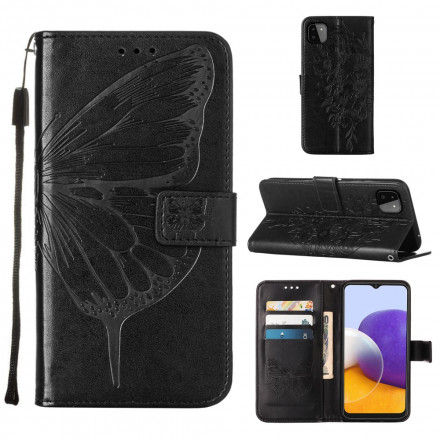 Samsung Galaxy A22 5G Schmetterling Design Tasche mit Trageriemen