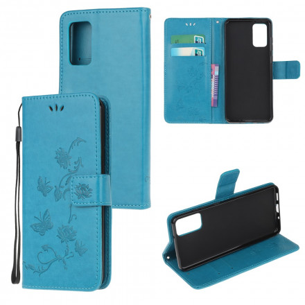 Tasche Moto G9 Plus Schmetterlinge Und Blumen Mit Riemen