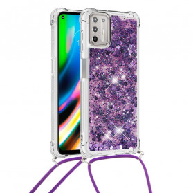 Moto G9 Plus Glitter Cover mit Kordel